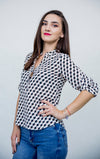 Bluza tunica in V cu imprimeu geometric