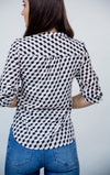 Bluza tunica in V cu imprimeu geometric