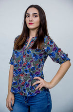 Bluza tunica in V cu imprimeu floral