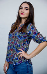 Bluza tunica in V cu imprimeu floral