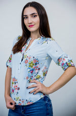 Bluza tunica in V cu imprimeu floral multicolor