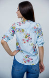 Bluza tunica in V cu imprimeu floral multicolor