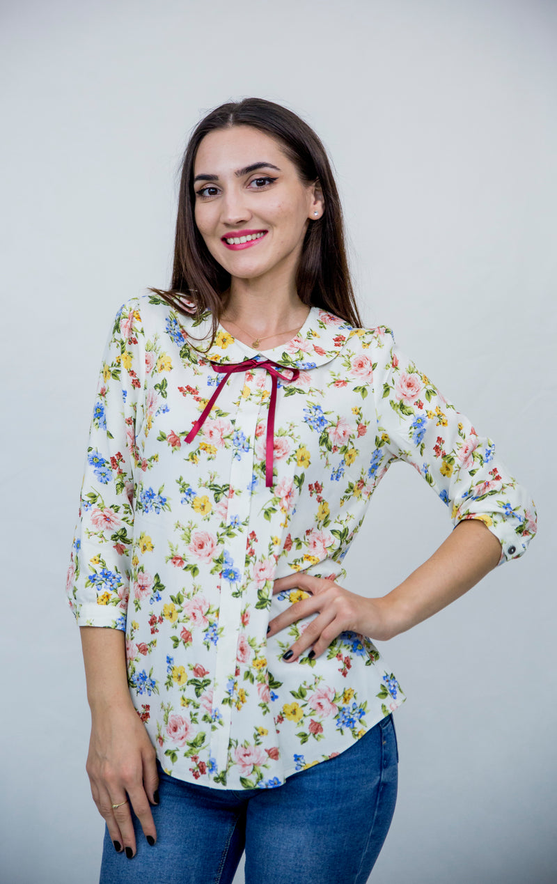 Bluza fenta cu guleras multicolora