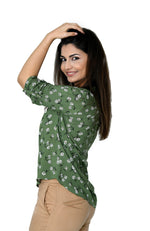 Bluza tunica in V, cu imprimeu floral