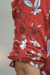Bluza tunica in V, rosie cu imprimeu floral