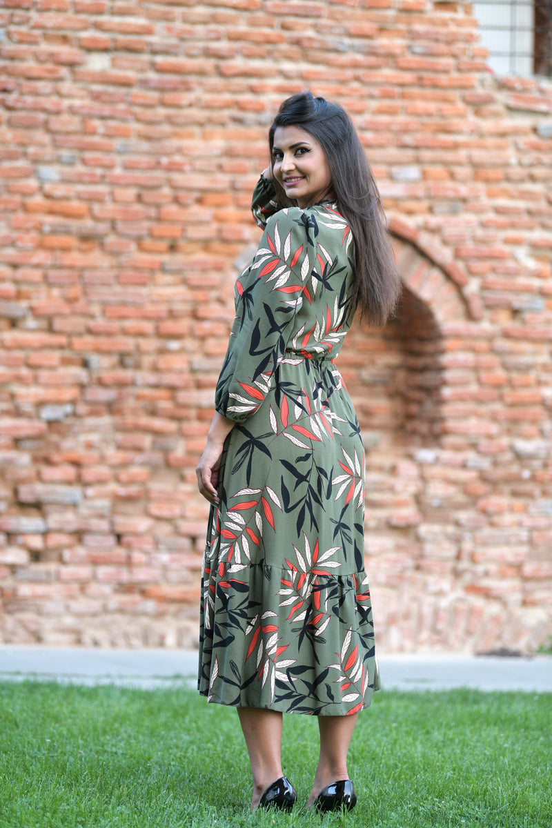 Rochie lunga verde cu frunze