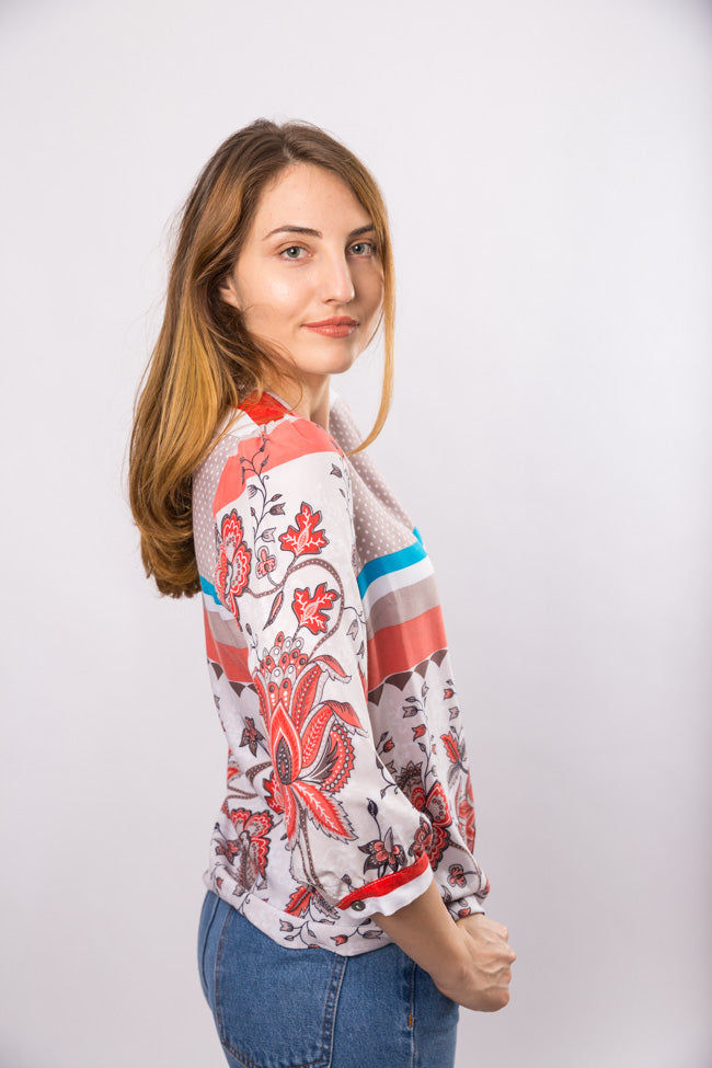 Bluza fenta, cu model floral