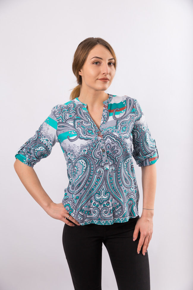 Bluza tunica in V,  cu model grafic