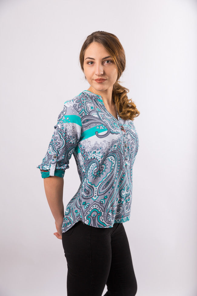 Bluza tunica in V,  cu model grafic