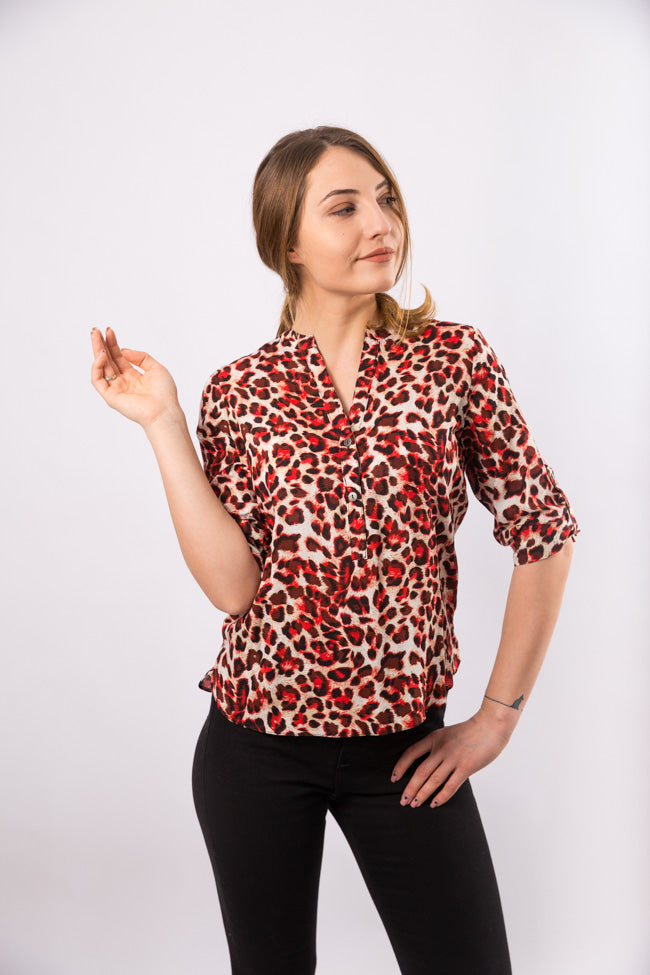 Bluza tunica in V, animal print