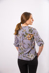 Bluza tunica in V, gri cu imprimeu floral