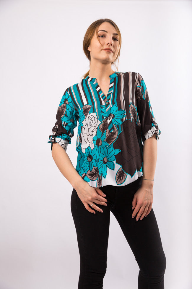 Bluza tunica in V,  cu imprimeu floral