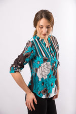 Bluza tunica in V,  cu imprimeu floral