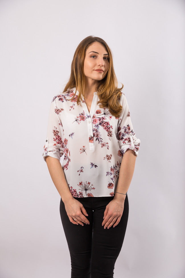 Bluza tunica in V cu imprimeu floral