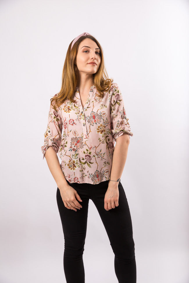 Bluza tunica in V cu imprimeu floral