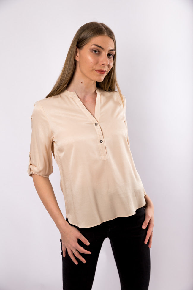 Bluza tunica in V, crem