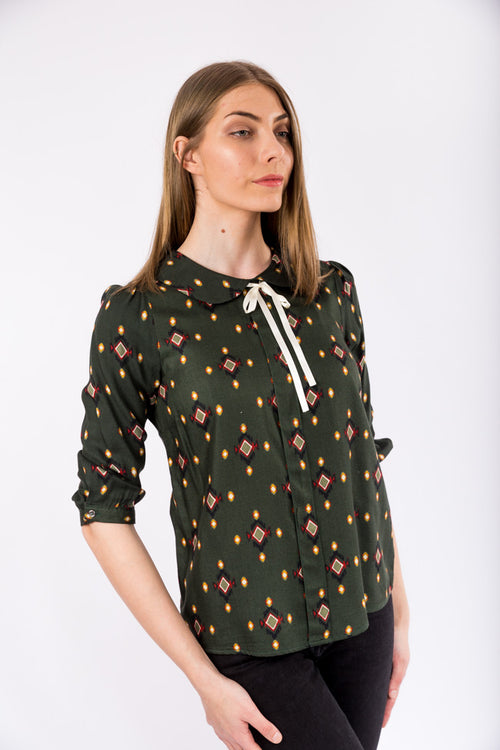 Bluza guler rotund, verde inchis